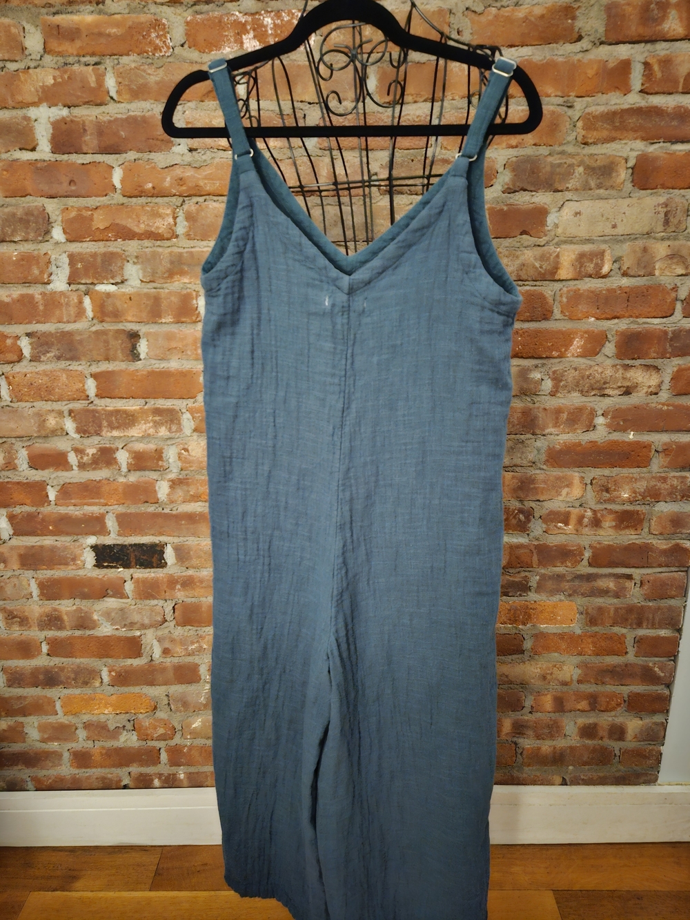 NATURAL LIFE 100% Cotton Sleeveless Wide Leg Dusty Blue Jumpsuit with 2Pockets - Picture 2 of 6